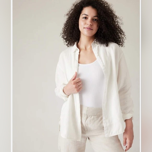 Athleta Playa Linen Button Down Blouse Top Shirt  Large New No Tags Beach - Picture 1 of 7